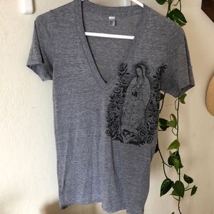 Grey American apparel v-neck screen printed tshirt